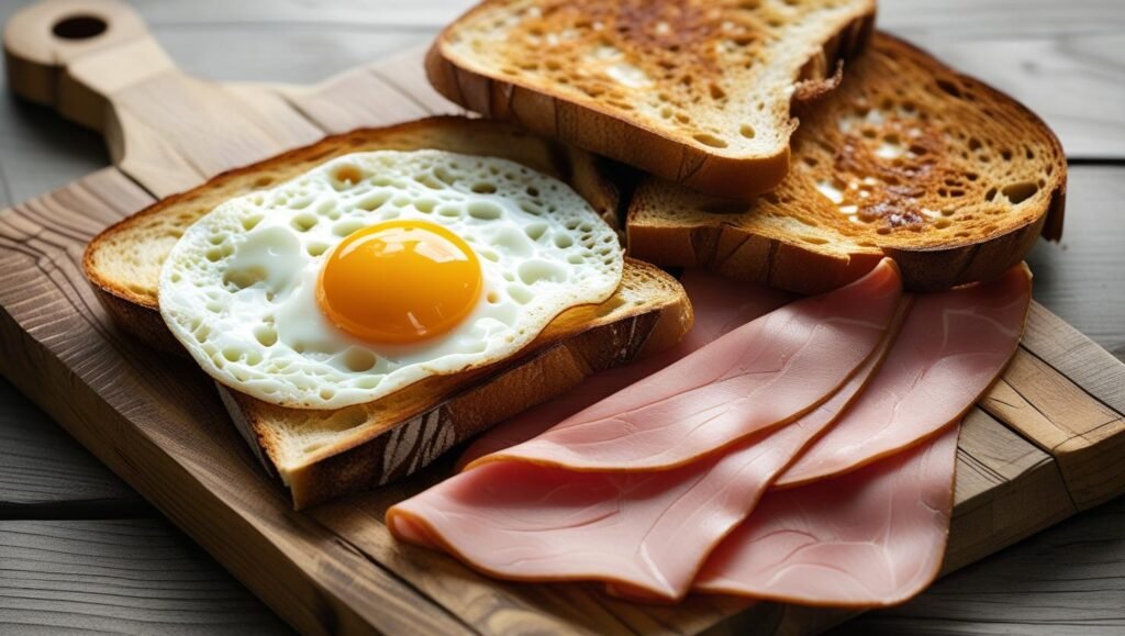 Desayuno Facil y Rapido De Preparar Jamon Huevo y Tostadas
