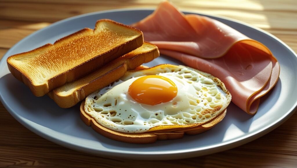 Desayuno Facil y Rapido De Preparar Jamon Huevo y Tostadas ()