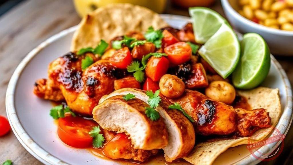 Pollo Asado Con Salsa De Tomatillo Y Tortillas A La Parrilla