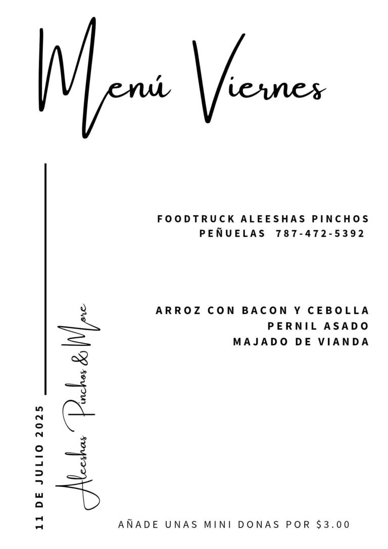 Menu Especial de Viernes en Aleeshas Pinchos – de Julio