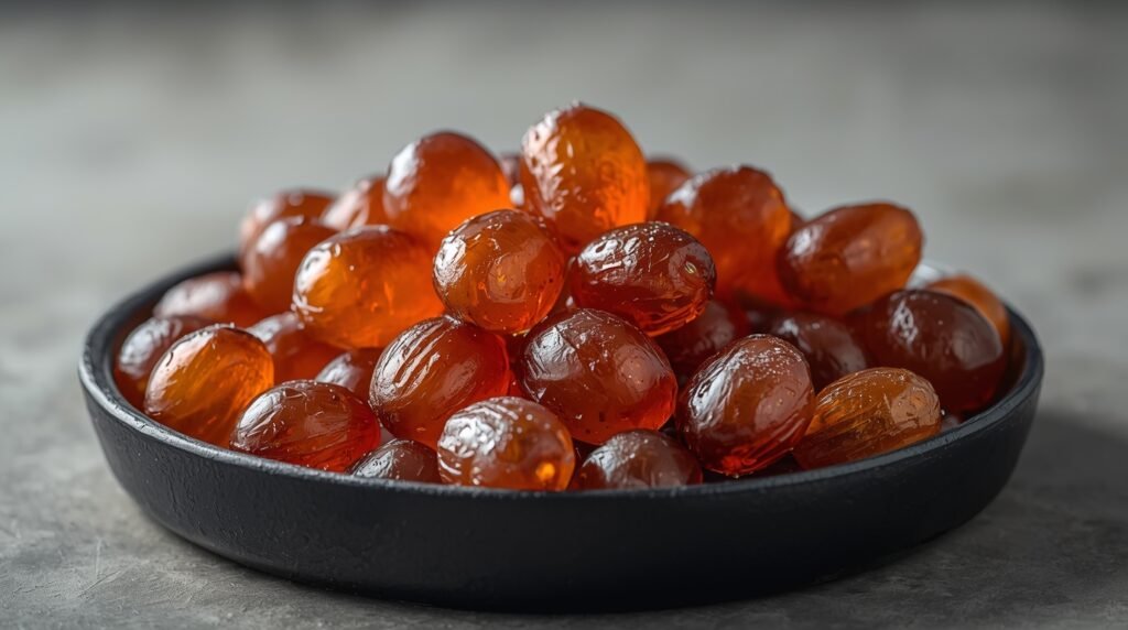 Bandeja de cacahuates glaseados recién horneados