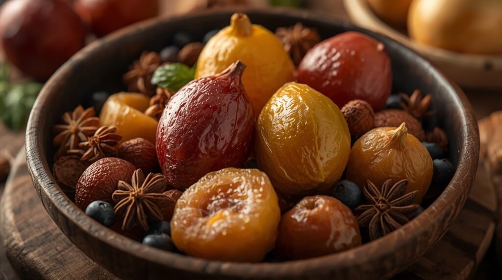 Ingredientes dispuestos en un bol sobre mesa rústica