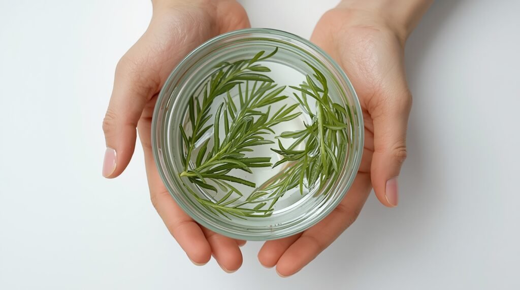 Mano disolviendo gelatina en agua infusionada, con textura líquida clara