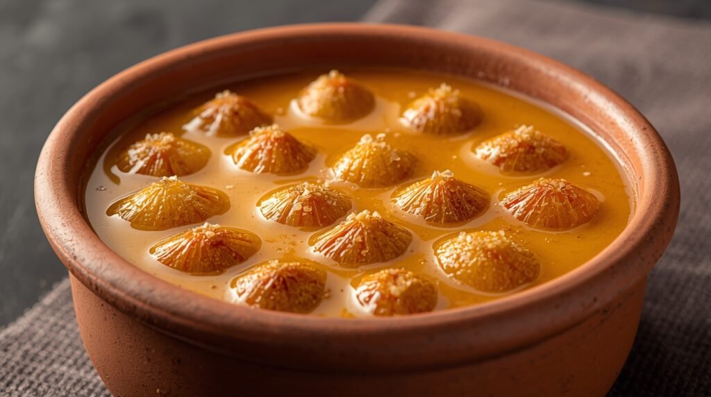 Olla con relleno de guayaba espeso, mostrando anís estrellado y canela flotando